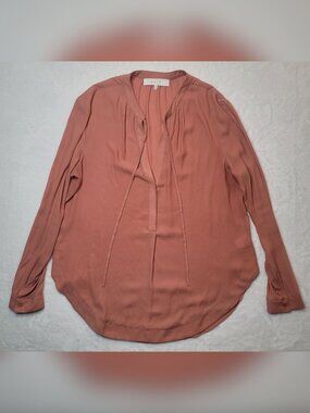 ASTR The Label Peasant Blouse Neck Tie Sz M Burnt Orange Long Sleeve Buttoned